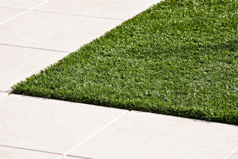 Close-up of dense green artificial lawn