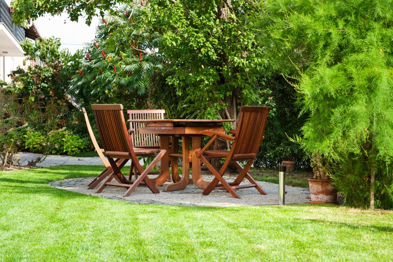 patio with artificial grass lawn