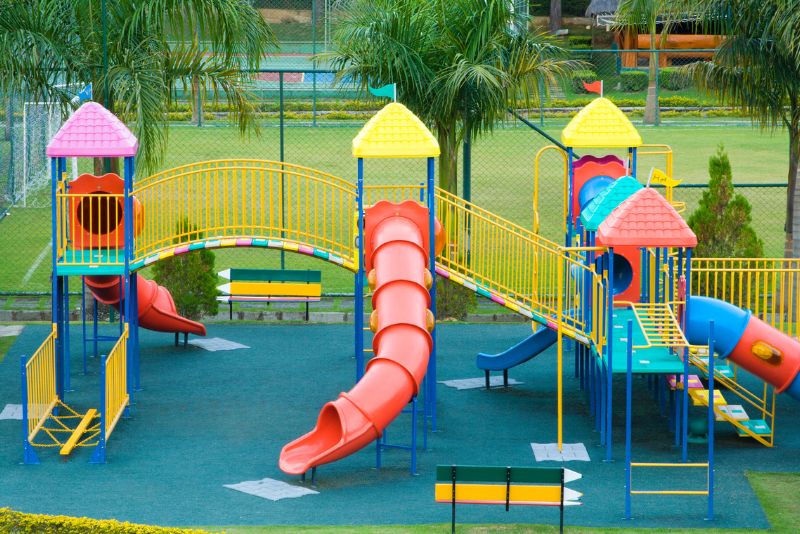 playground with blue synthetic grass grass lawn