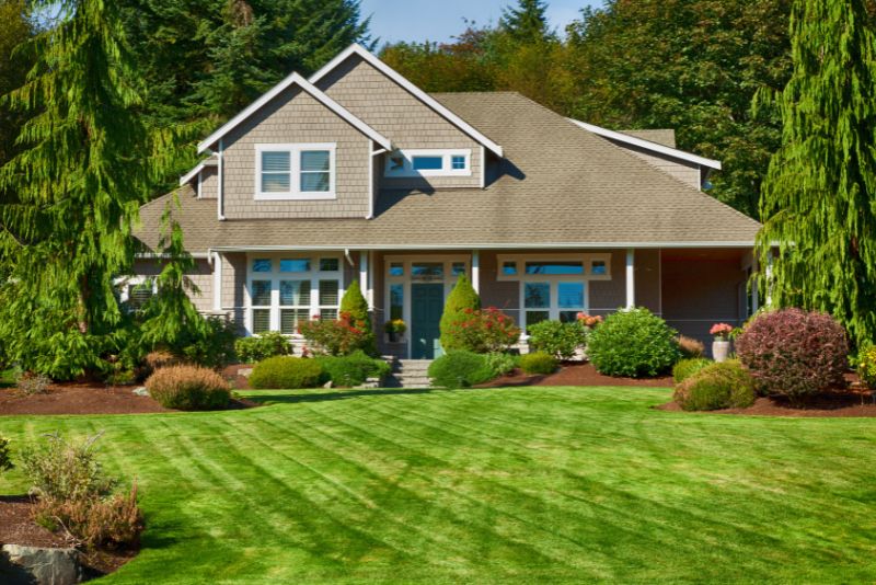 residential home with a beautiful synthetic grass lawn