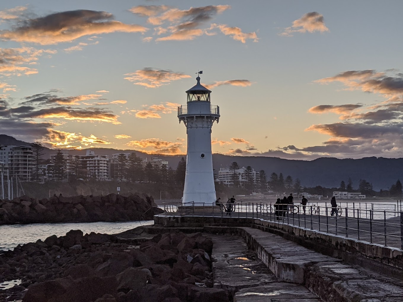Wollongong Breakwater Lighthouse white tower and red lantern room