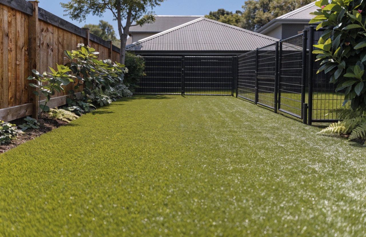 Pet turf installed in a residential dog run area in Wollongong backyard