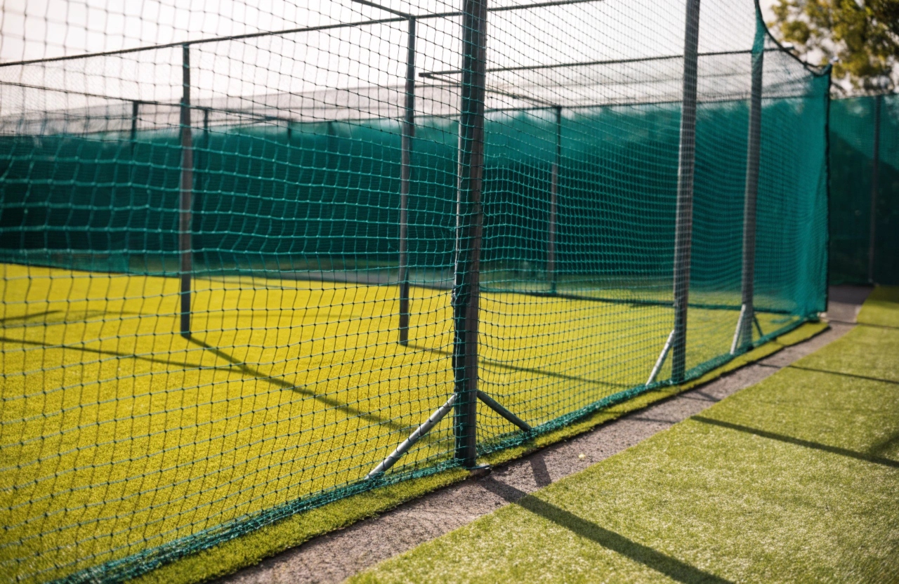 Synthetic turf cricket practice nets on outdoor sports facility