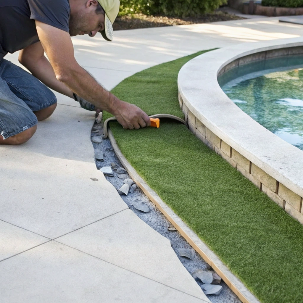 artificial turf fitting around curved pool coping Wollongong