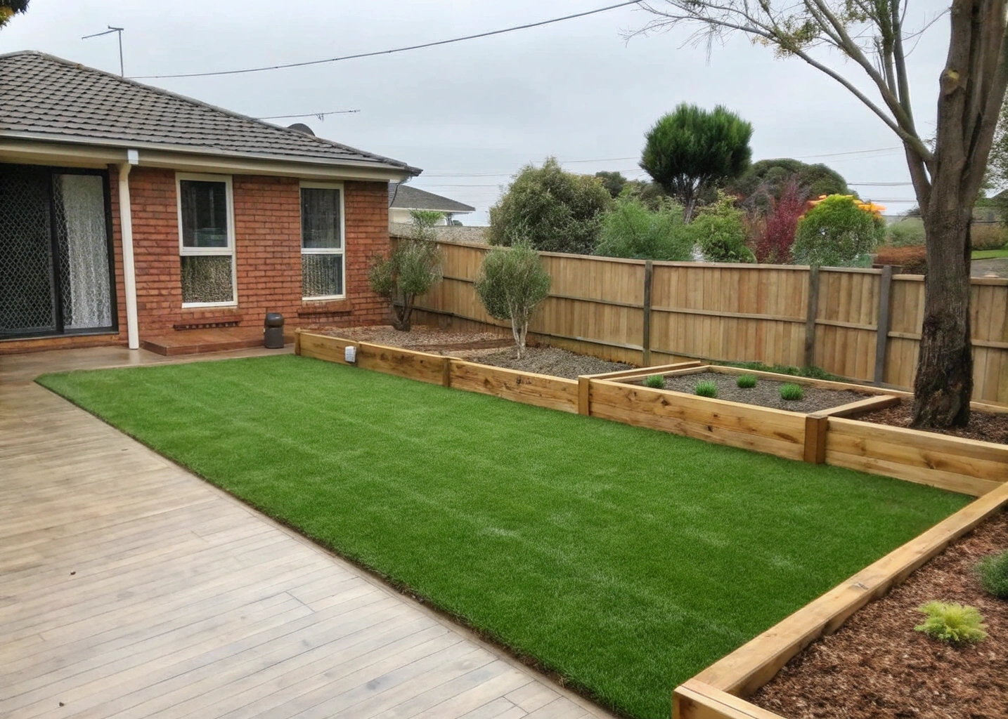 Backyard synthetic lawn installation at a Wollongong home