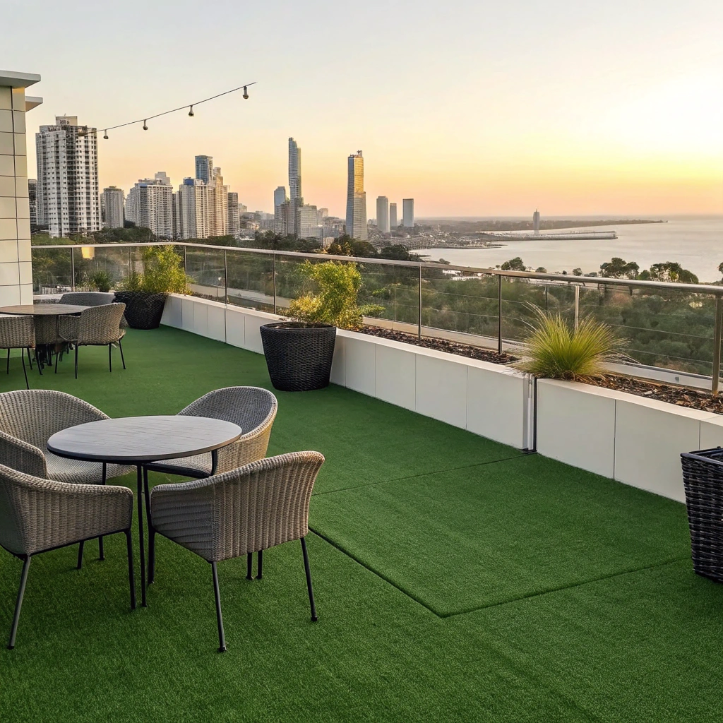 Commercial rooftop artificial grass installed for a hospitality venue