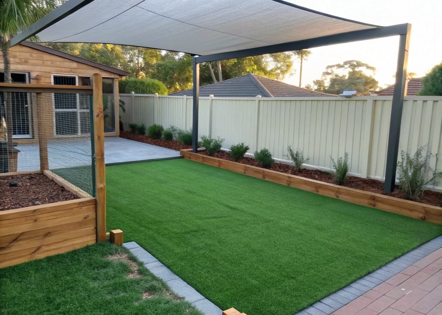 Completed dog run artificial turf installation in a Wollongong backyard