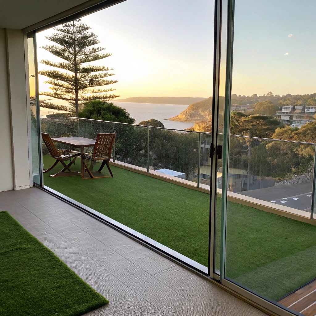Finished synthetic grass balcony space overlooking Wollongong