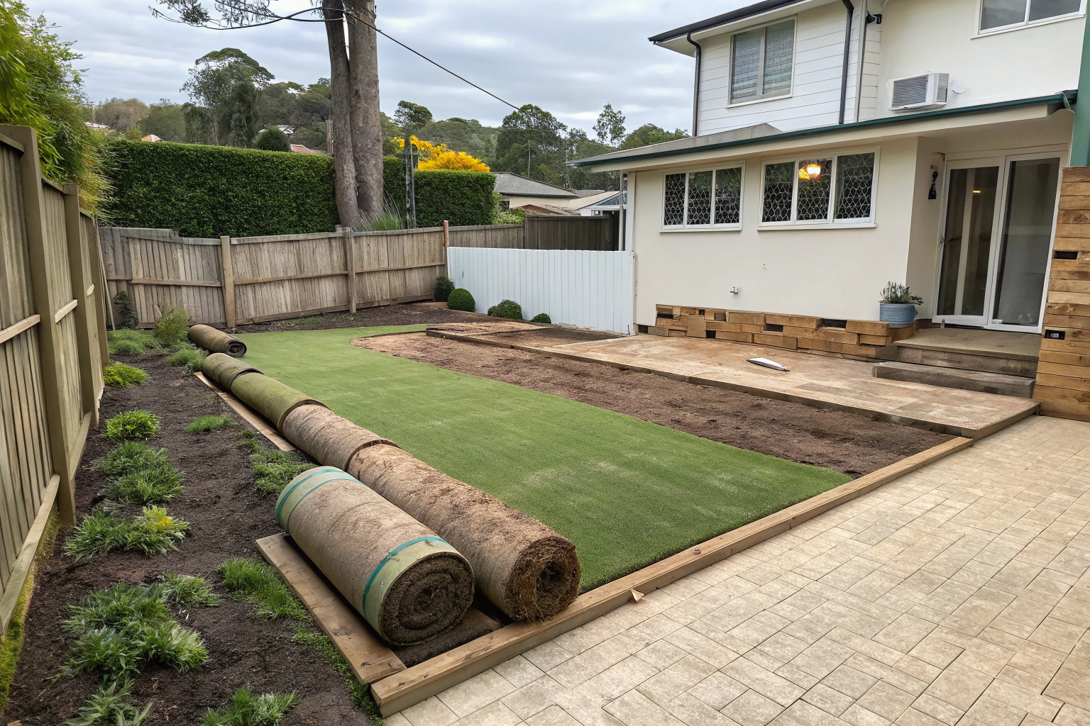 Old synthetic grass removal and site clearance in progress at a Wollongong property