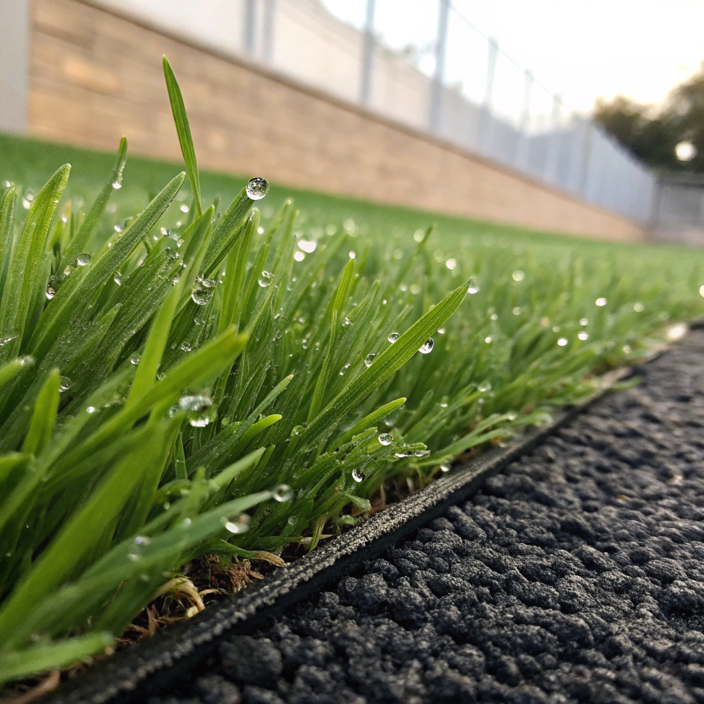 permeable backing synthetic grass pool surround close up