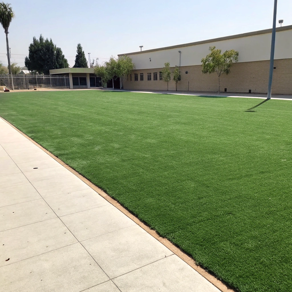 Large open play area surfaced with synthetic grass at a Wollongong primary school