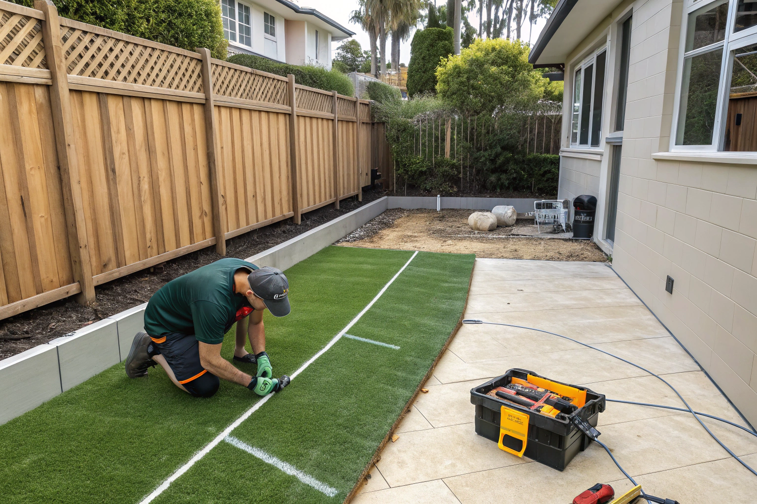 Synthetic grass repair in progress at a Wollongong property