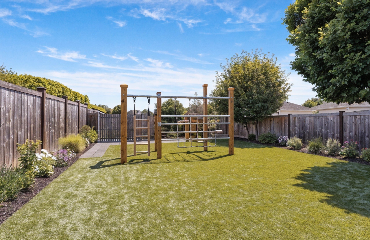 A wide shot of a well-maintained suburban Australian backyard